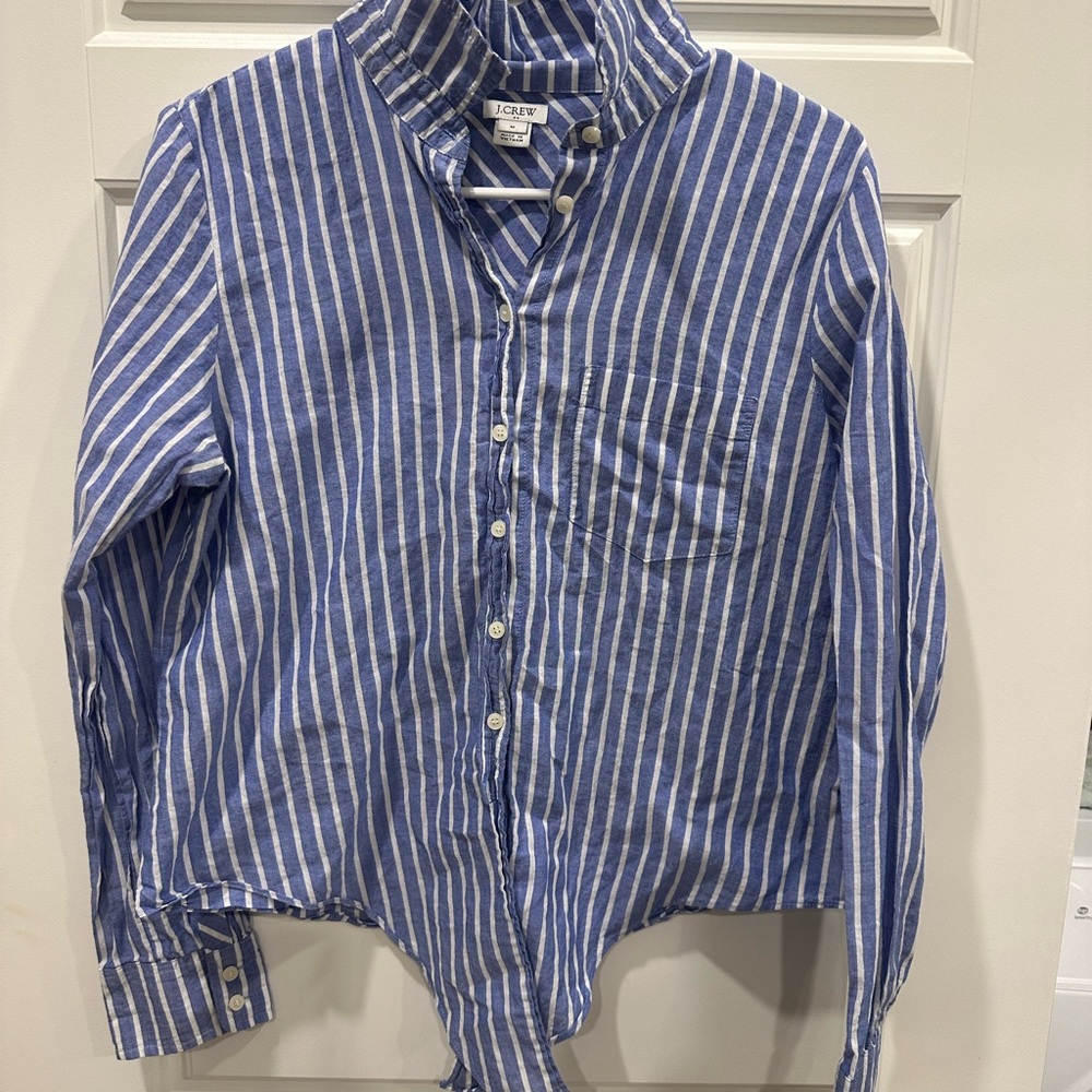 J. Crew Women’s Casual Blue and White Striped Shirt
